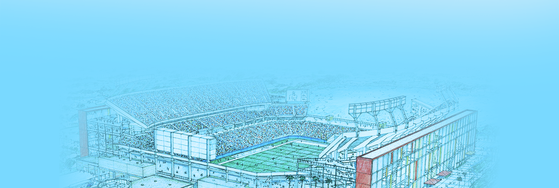 A drawing of an empty stadium with many fans.