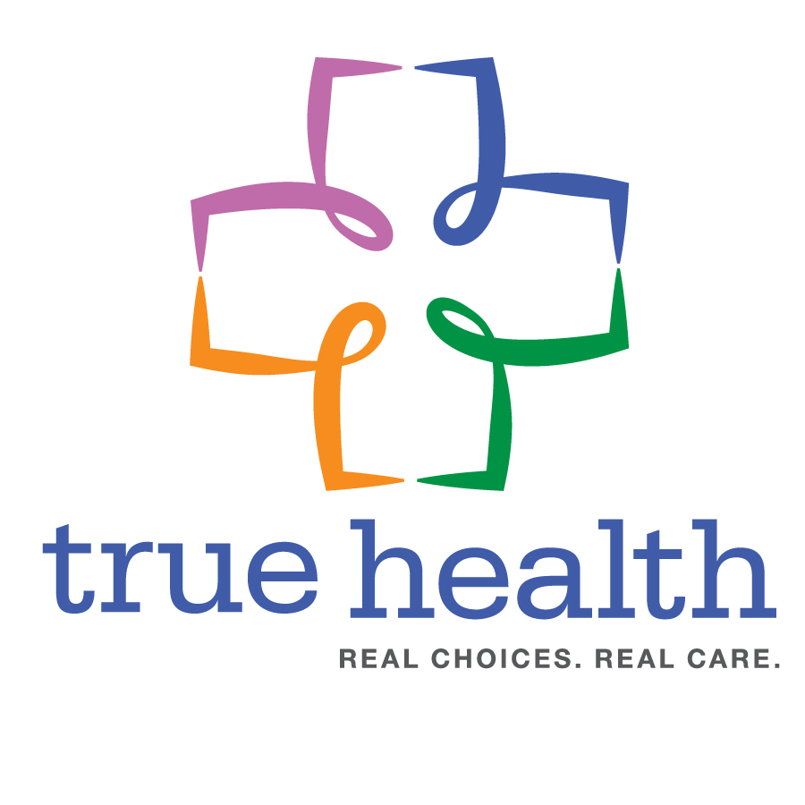 A logo of true health with the words real choices. Real care.